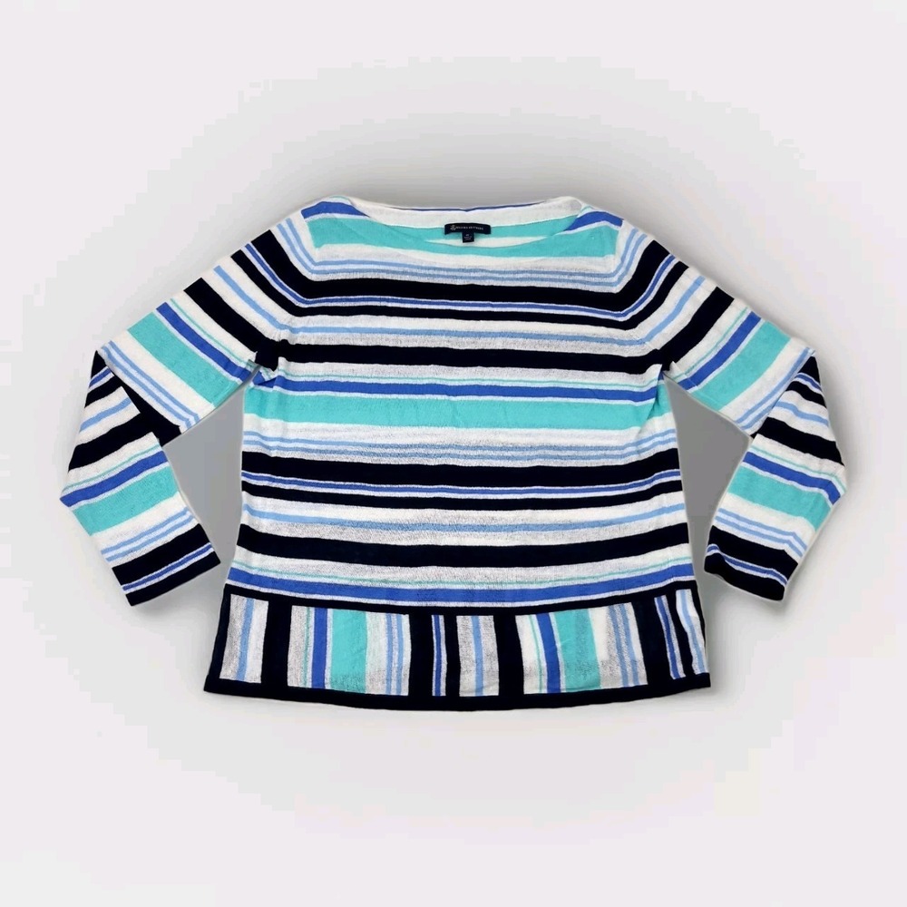 Brooks Brothers Women's Sweater‎ Size XL 100% Linen Knit Blue White